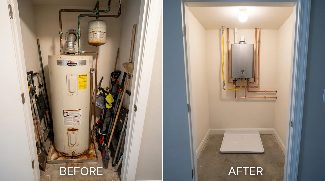 Tank water heater versus wall-mounted tankless unit comparison for Woodruff, SC homeowners