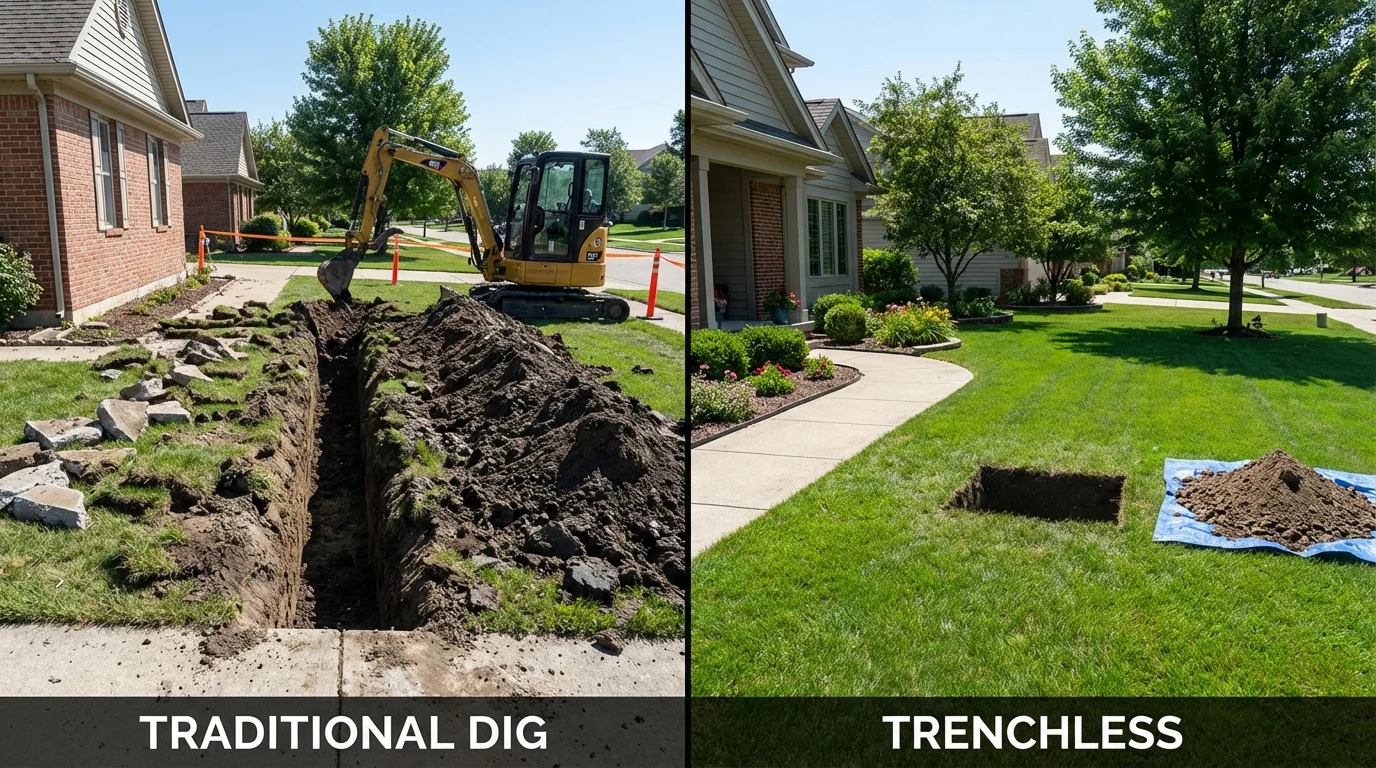 Trenchless sewer repair with minimal yard damage versus traditional excavation in Woodruff, SC